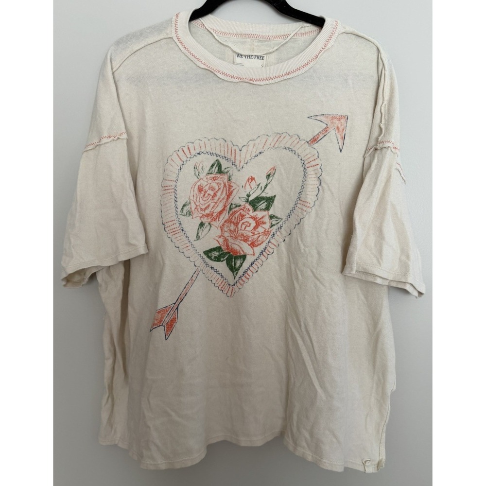 Free People We The Free Love Rose Tee Ivory Women's Size Small